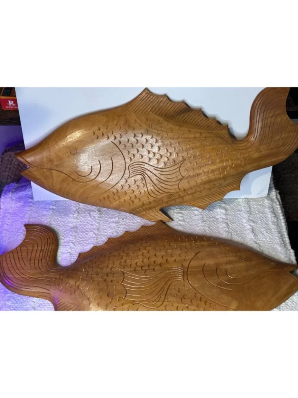 Vintage Wood Fish Shaped Nautical Coastal Cottage Decor Trays Serving Platter